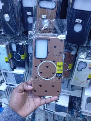 Brown Samsung Galaxy A55 MagSafe Phone Case With Small Black Hearts