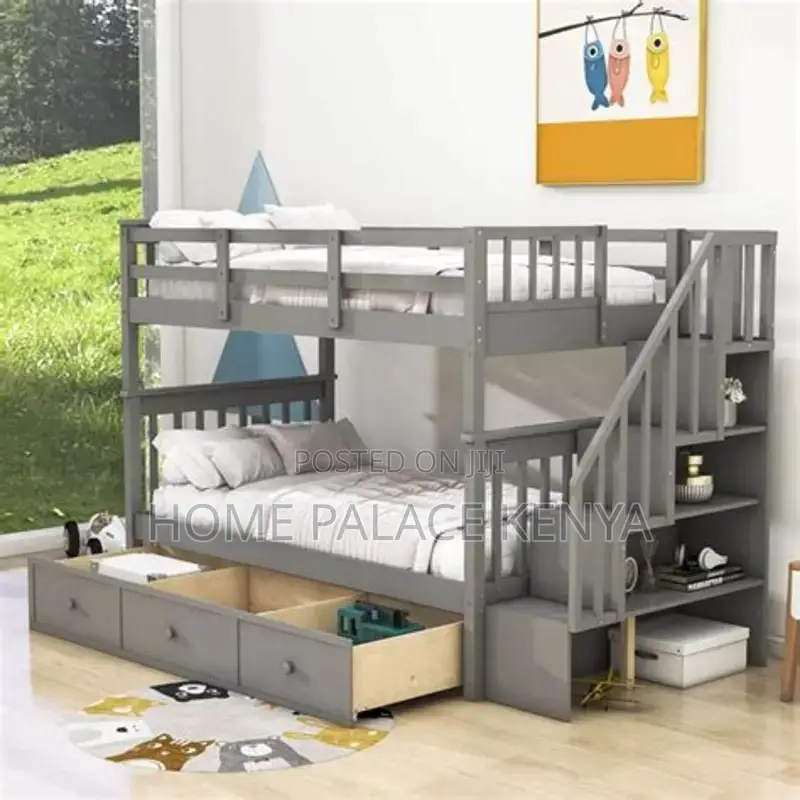 Bunk Bed; Modern Solid Wood Bunk Bed for Kids Bedroom