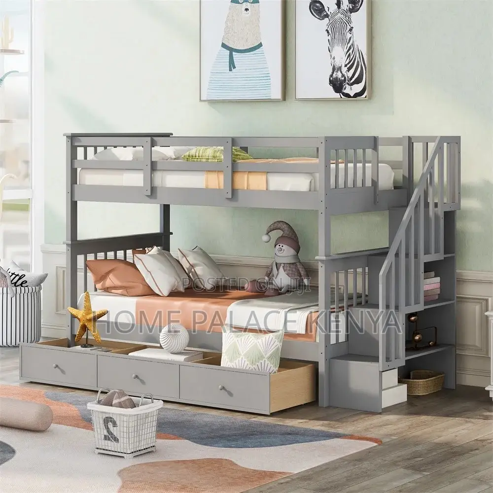 Bunk Bed; Modern Solid Wood Bunk Bed for Kids Bedroom
