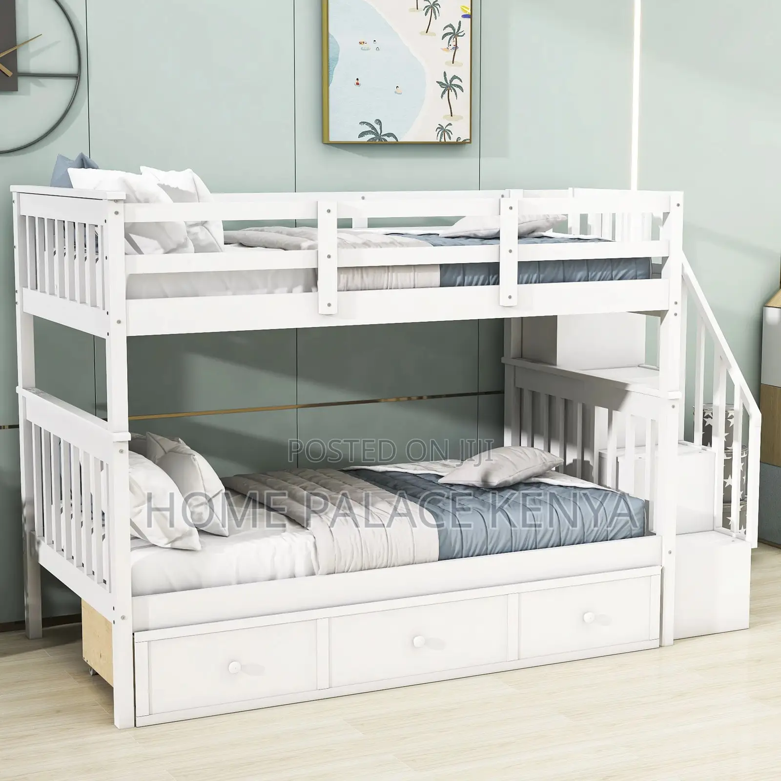 Bunk Bed; Modern Solid Wood Bunk Bed for Kids Bedroom