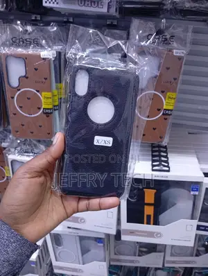 Black PU Leather Back Case With Logo Cutout Window Styled for iPhone X