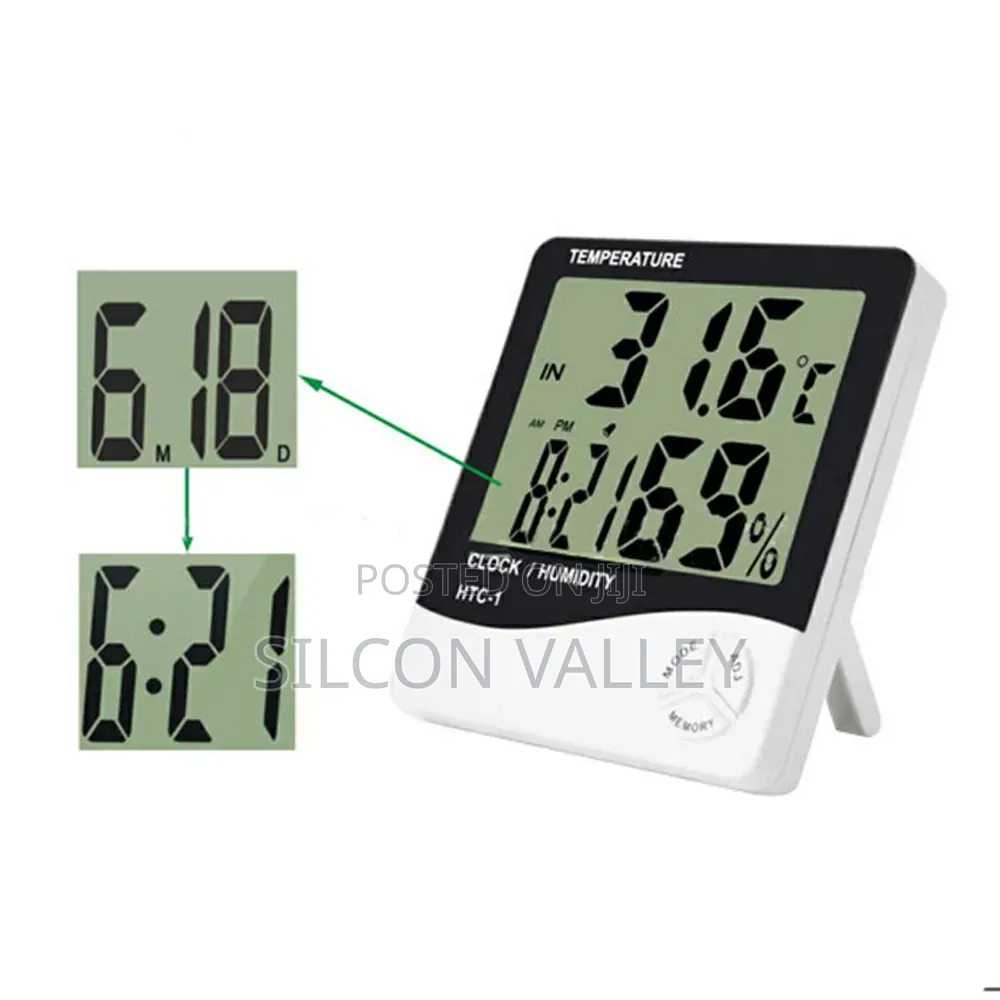 Hygrometer and Temperature With Clock Htc1