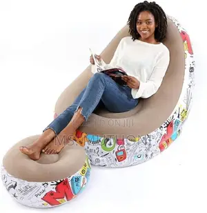 Portable Inflatable Lazy Lounge Chair Set With a Manual Pump