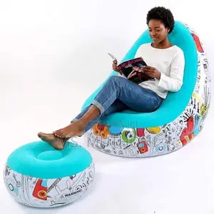 Portable Inflatable Lazy Lounge Chair Set With a Manual Pump
