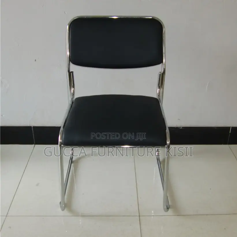 Office Chair; Stackable Leather Chrome Visitor Seat