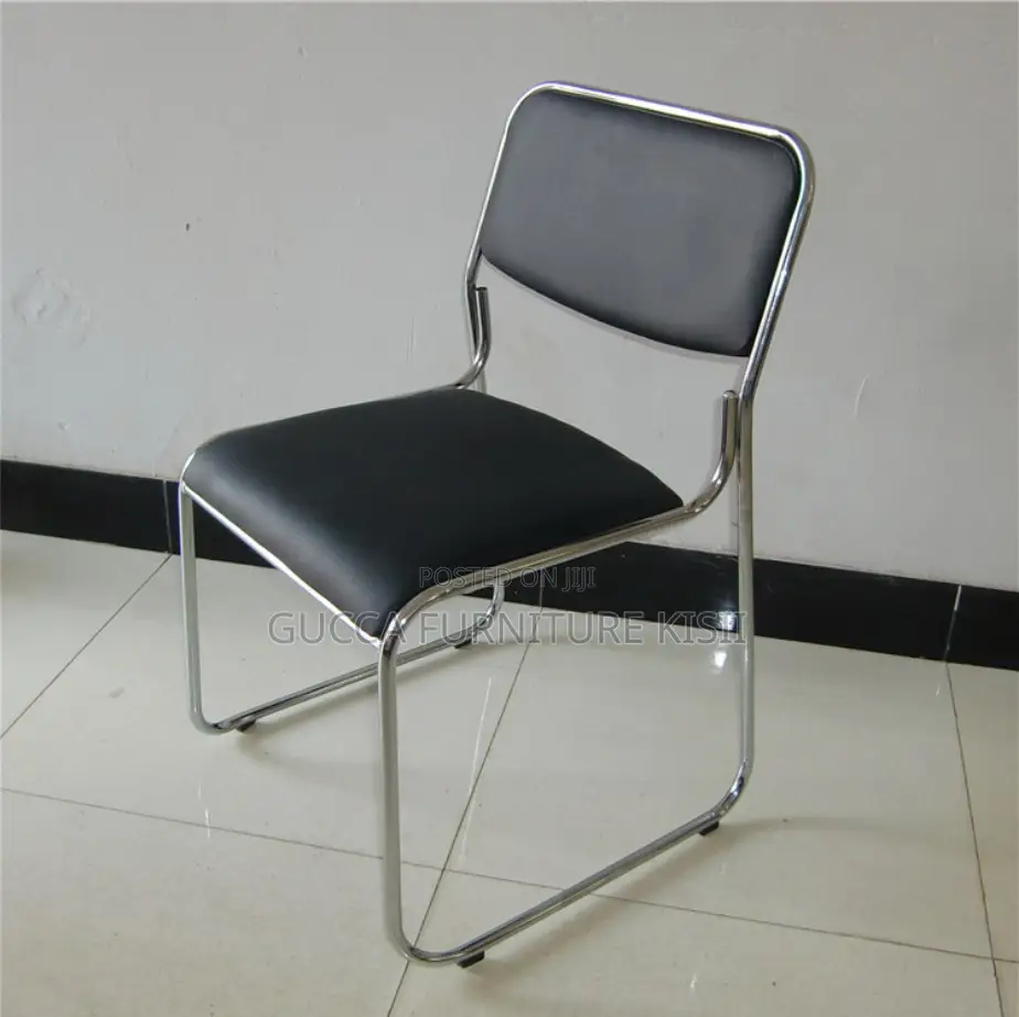 Office Chair; Stackable Leather Chrome Visitor Seat