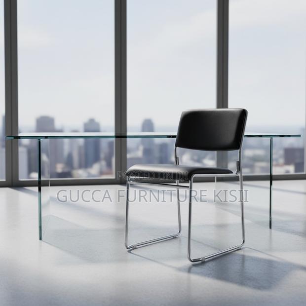 Office Chair; Stackable Leather Chrome Visitor Seat - thumbnail 2