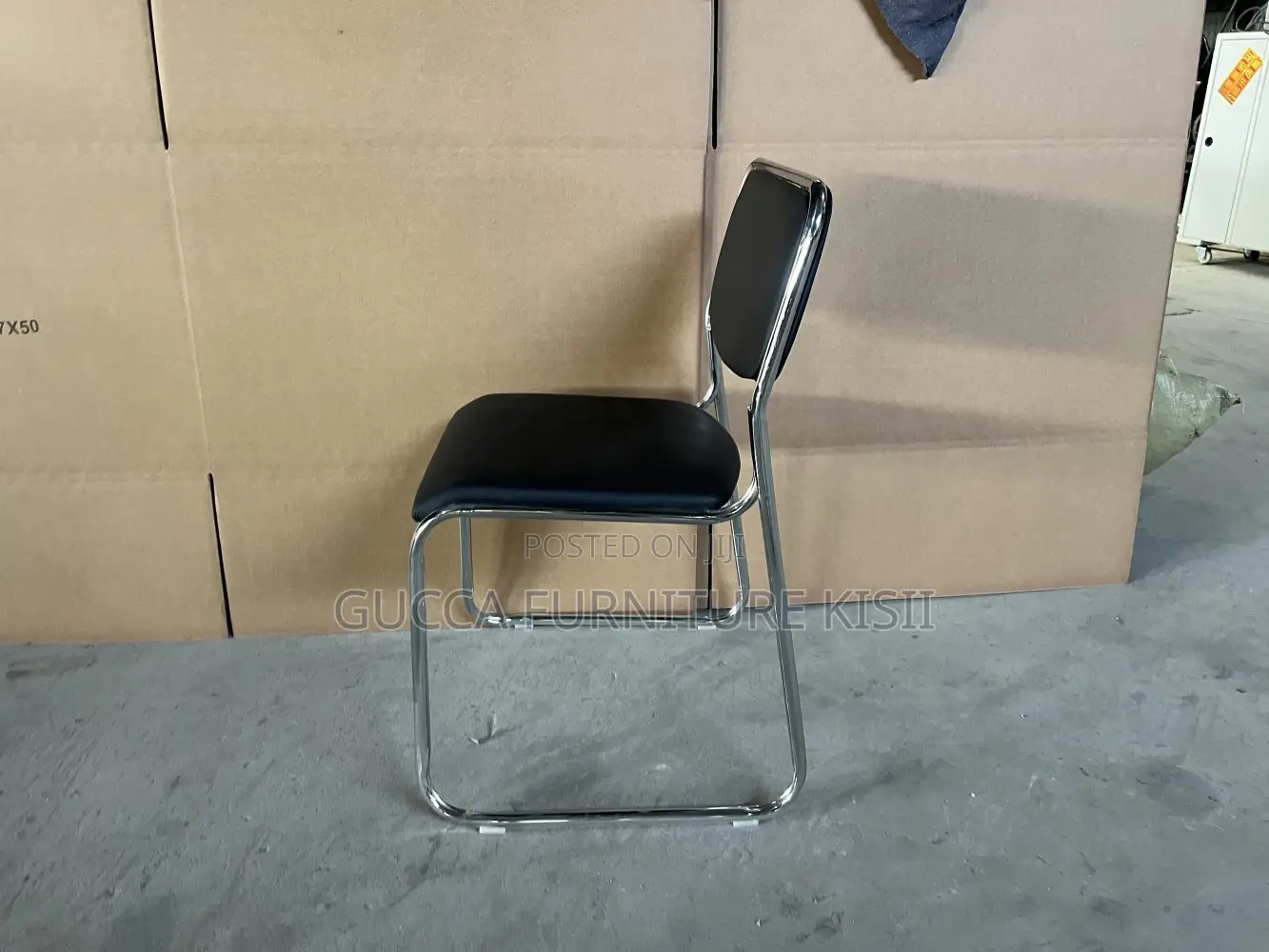 Office Chair; Stackable Leather Chrome Visitor Seat