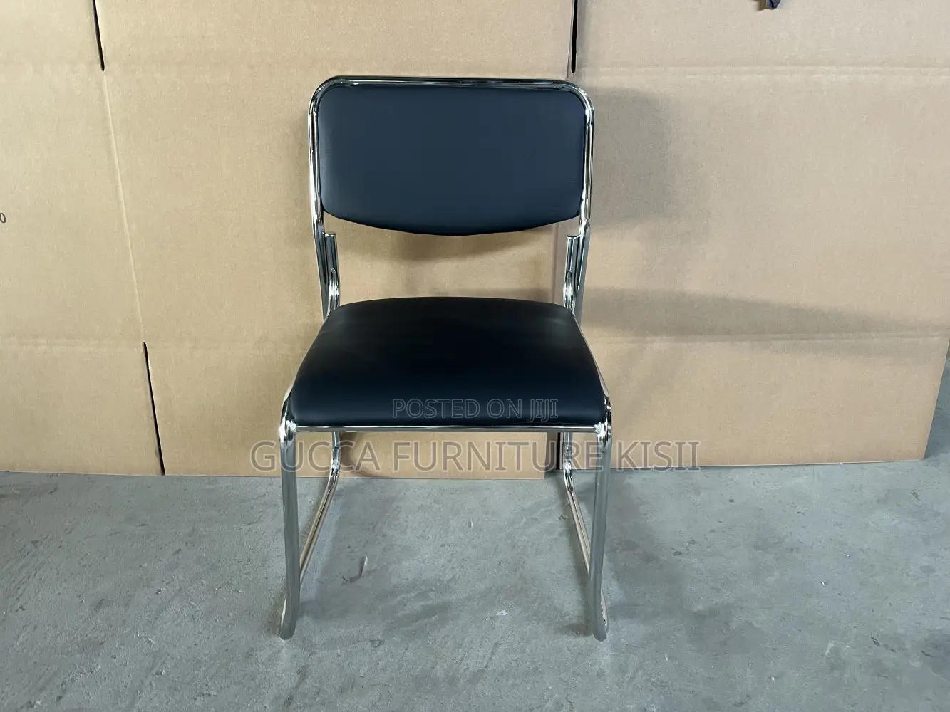 Office Chair; Stackable Leather Chrome Visitor Seat