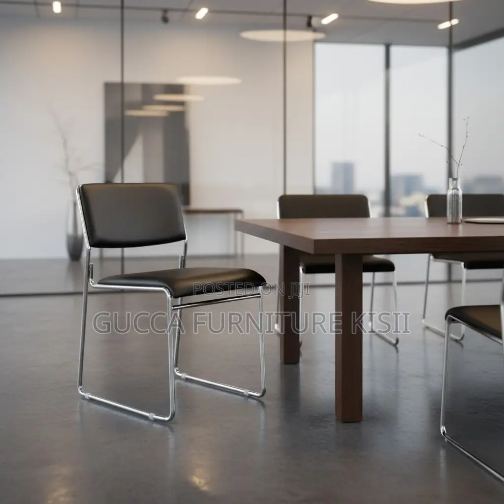 Office Chair; Stackable Leather Chrome Visitor Seat
