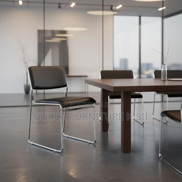 Office Chair; Stackable Leather Chrome Visitor Seat - thumbnail 3