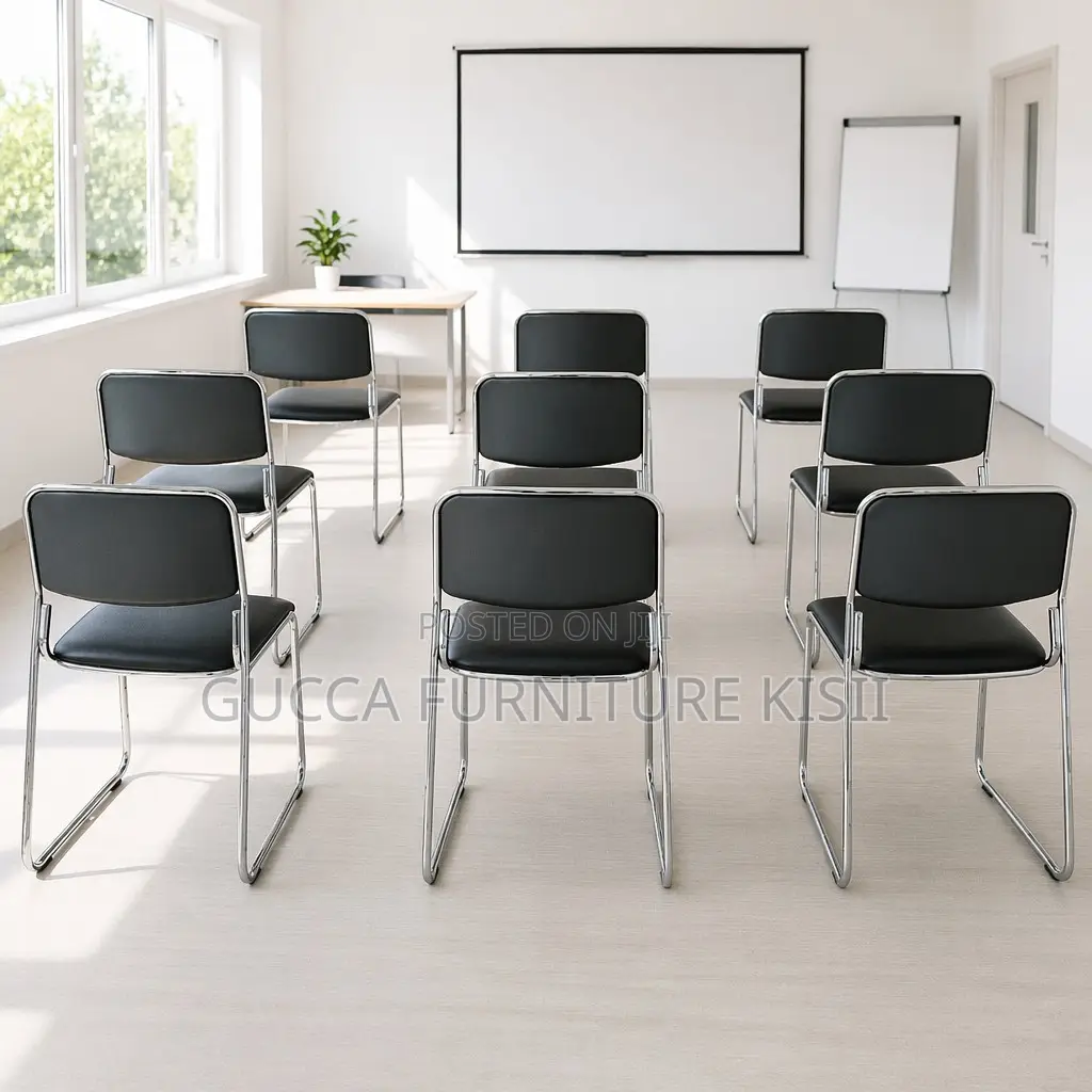 Office Chair; Stackable Leather Chrome Visitor Seat