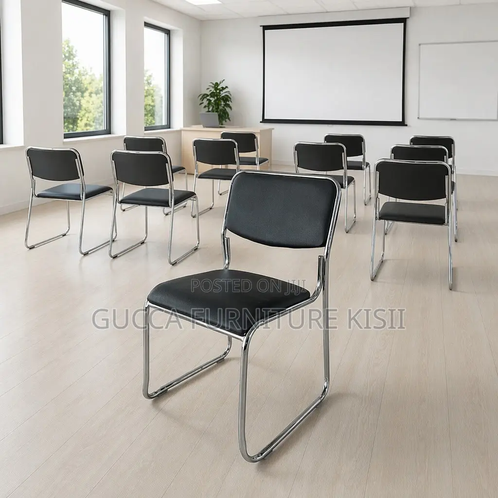 Office Chair; Stackable Leather Chrome Visitor Seat