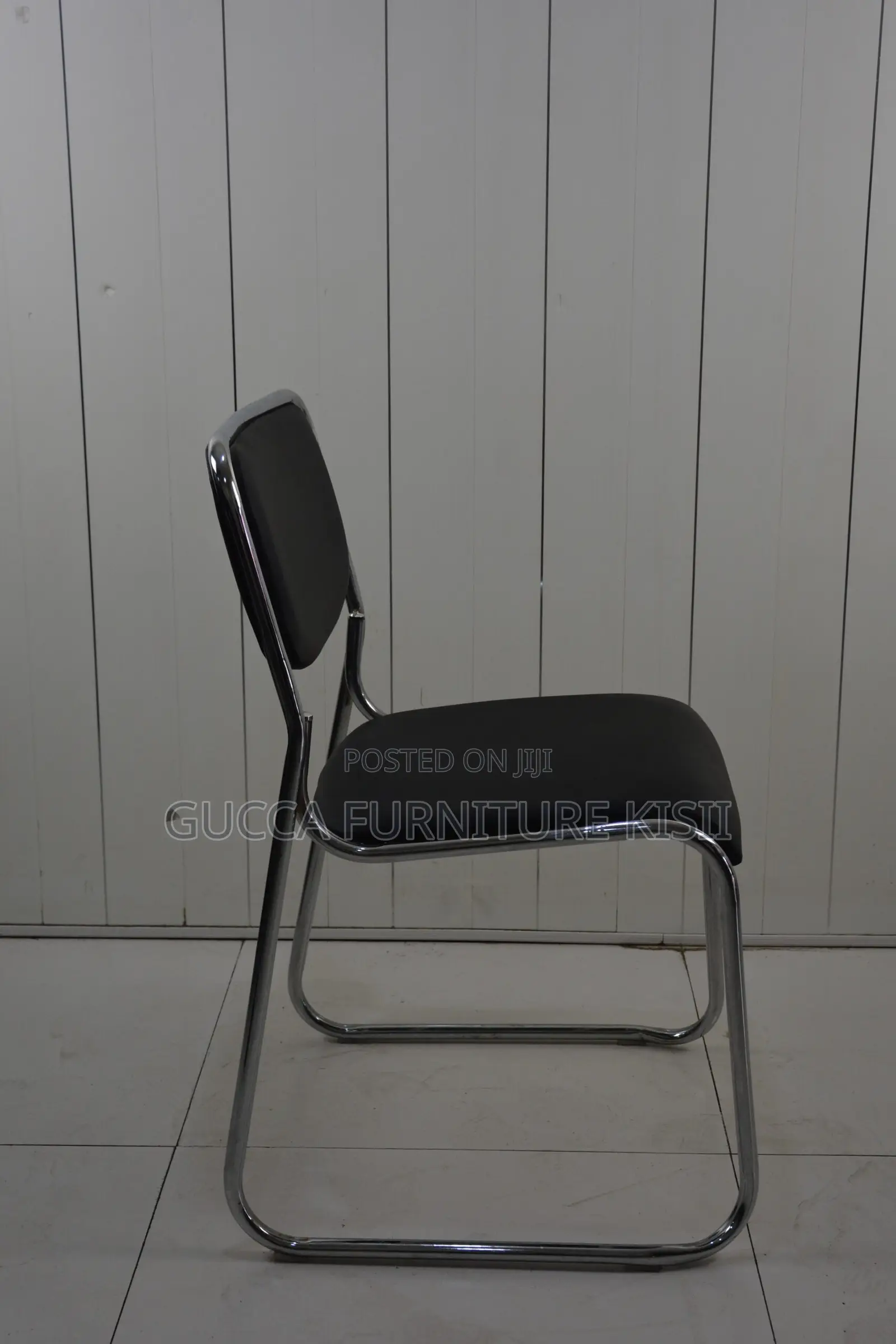 Office Chair; Stackable Leather Chrome Visitor Seat