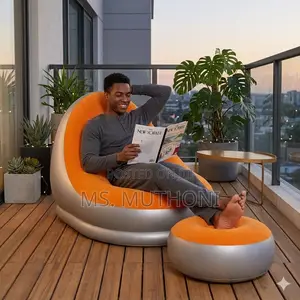 Inflatable Lounge Chair and Ottoman Set + Manual Pump
