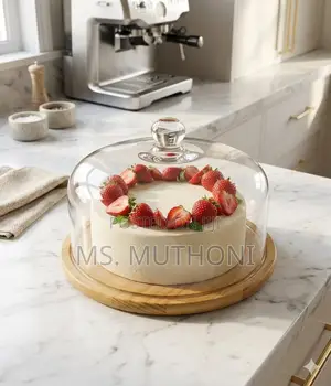 28 Cm Glass Cake / Dessert Cover With a Bamboo Lid / Base