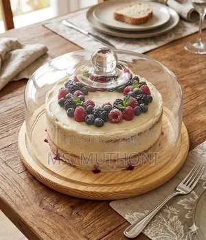 28 Cm Glass Cake / Dessert Cover With a Bamboo Lid / Base