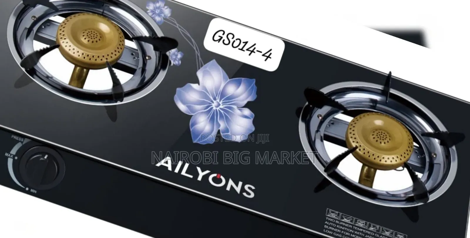Ailyons 2 Burner Glass Top Gas Cooker