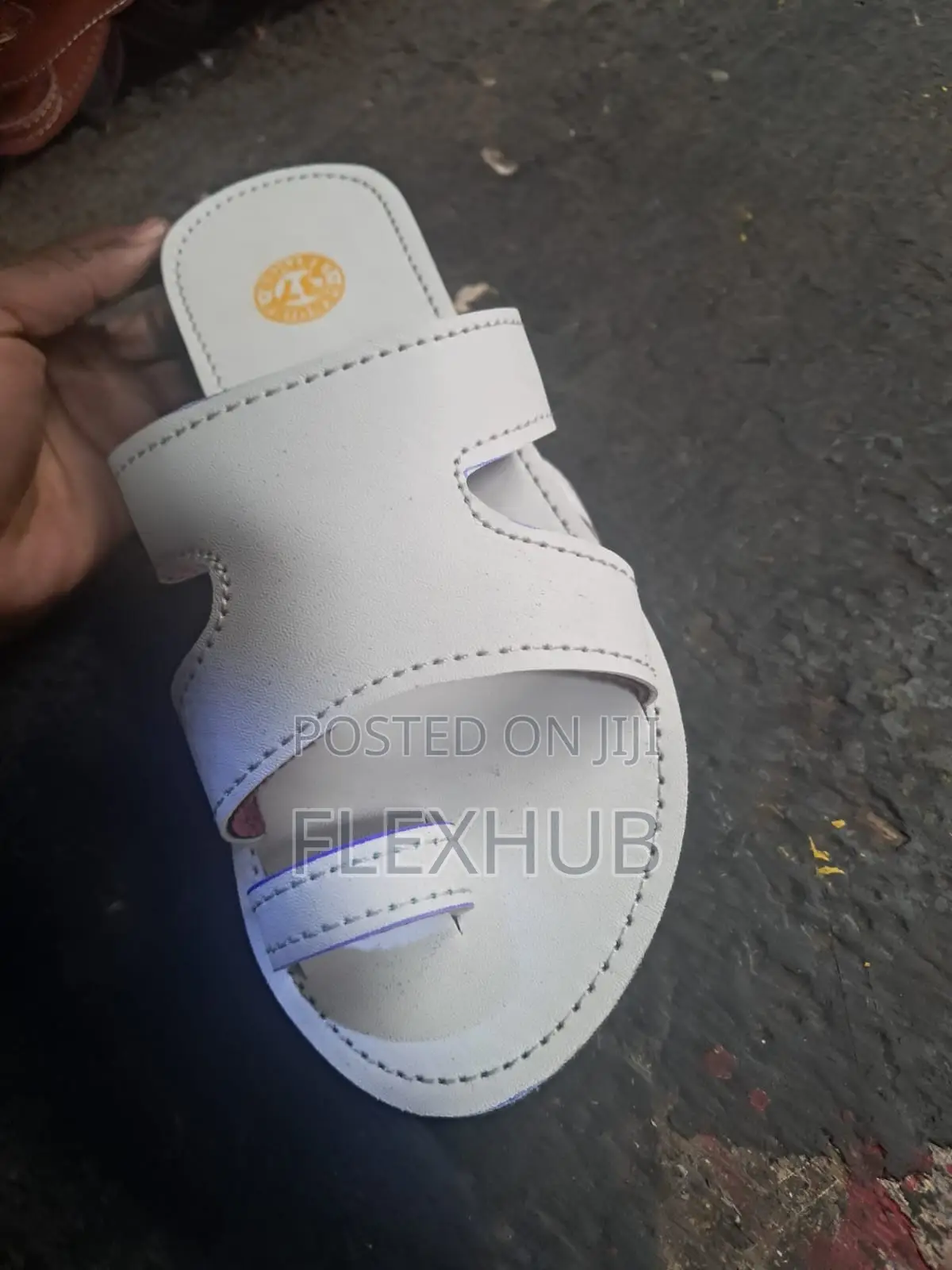 Unisex Tan Genuine Leather H-Top Toe-Ring Sandals