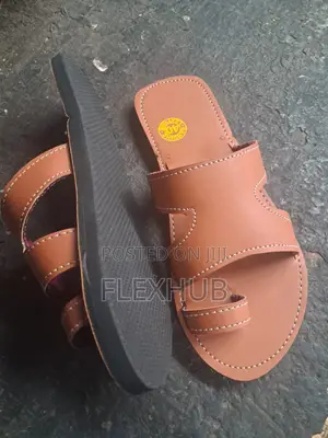 Unisex Tan Genuine Leather H-Top Toe-Ring Sandals
