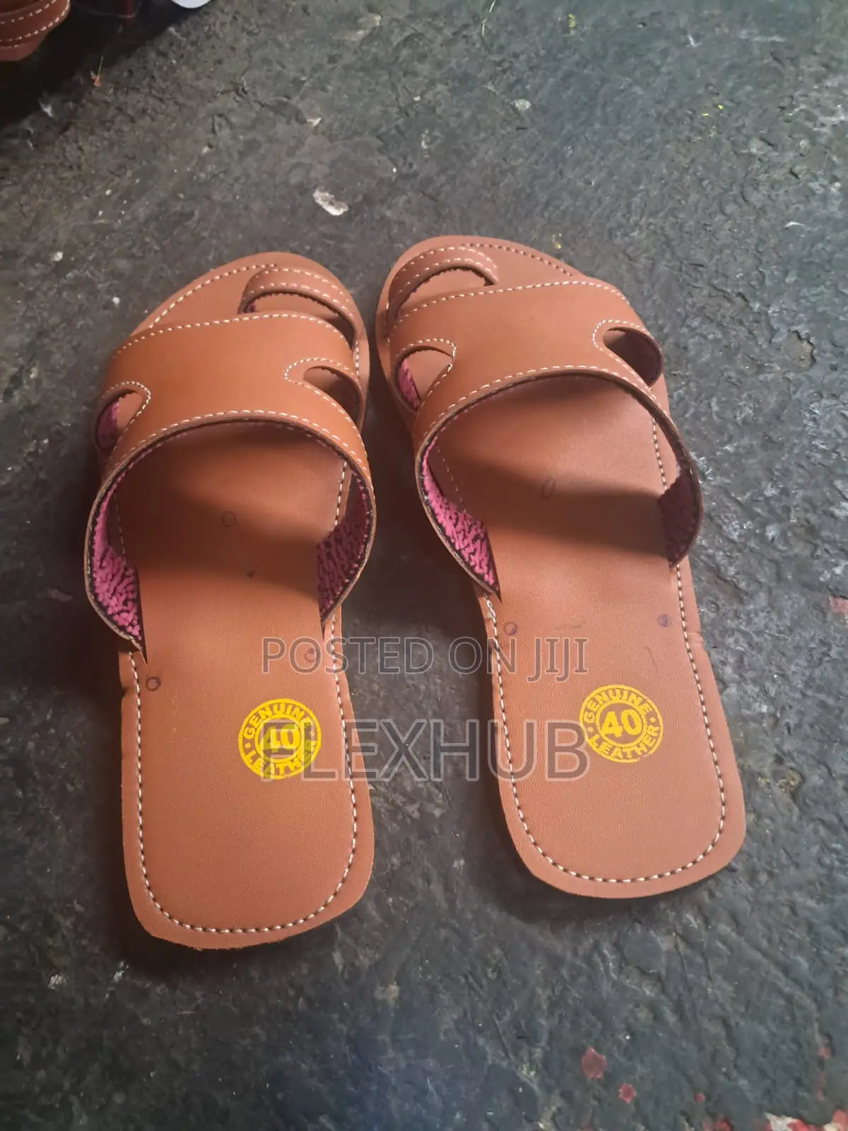 Unisex Tan Genuine Leather H-Top Toe-Ring Sandals