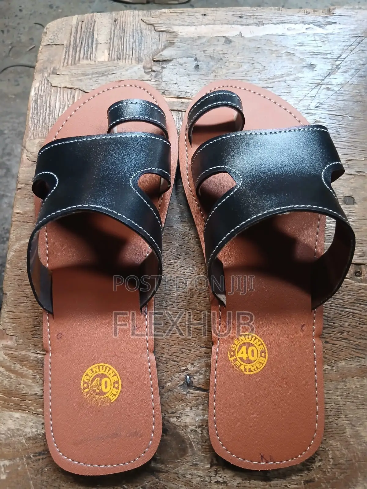 Unisex Tan Genuine Leather H-Top Toe-Ring Sandals