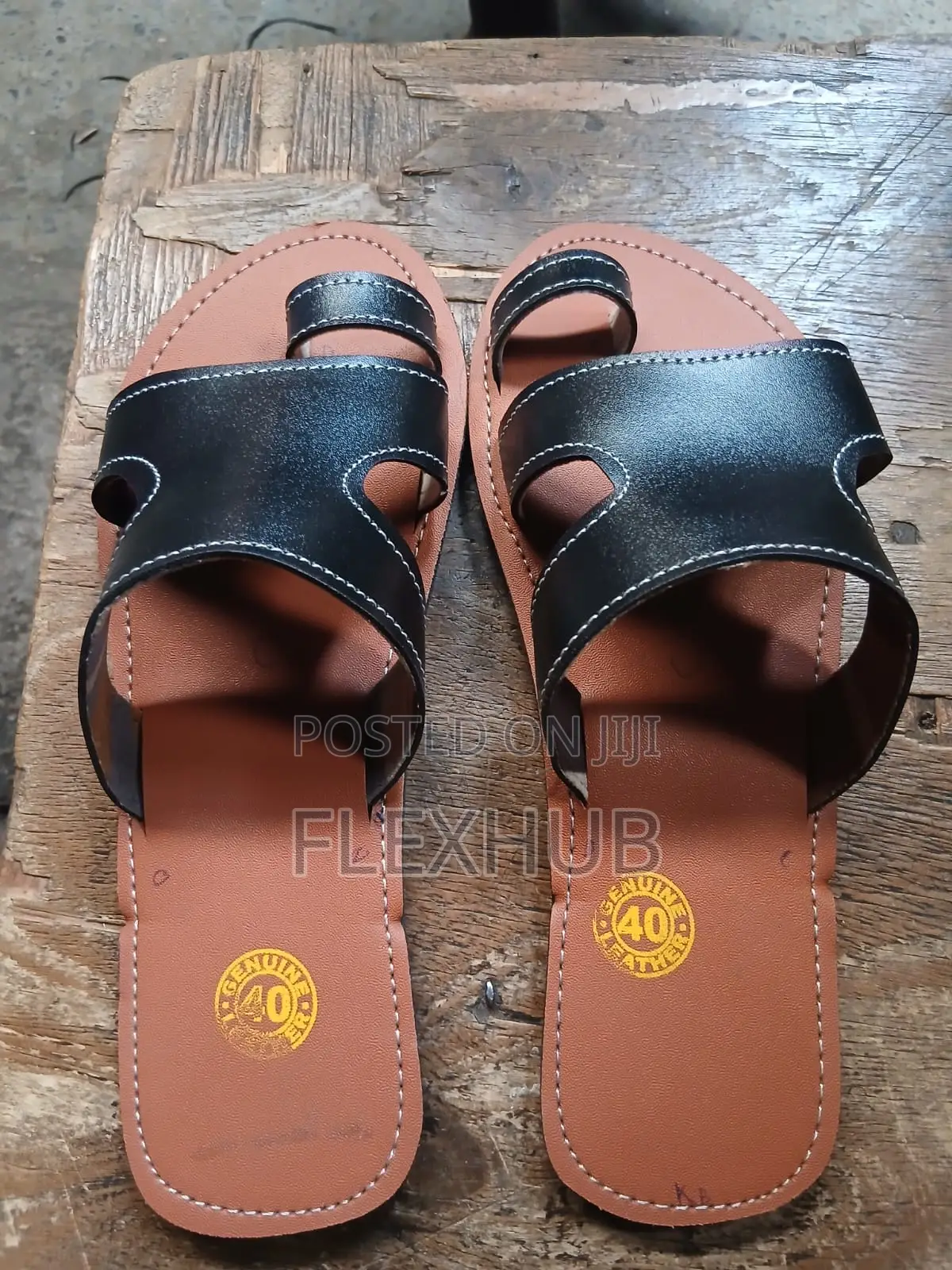 Unisex Tan Genuine Leather H-Top Toe-Ring Sandals