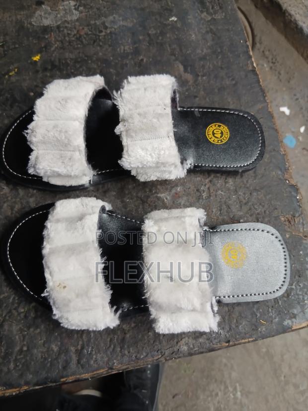 Ladies Genuine Leather Slides With Faux Fur or Animal Print Design