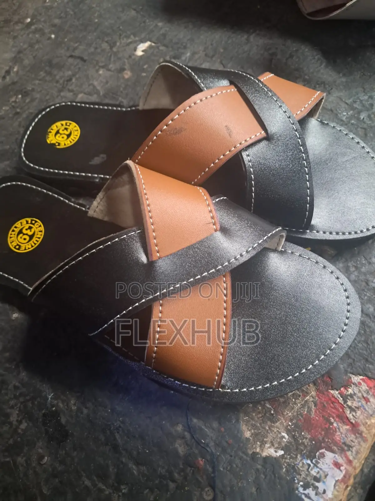 Ladies Genuine Leather Cross-Strap Flat Sandals – Multiple Colors