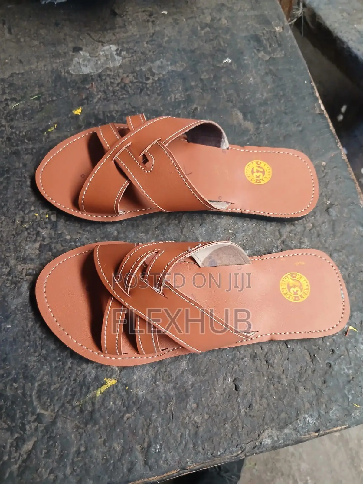 Ladies Genuine Leather Cross-Strap Flat Sandals – Multiple Colors