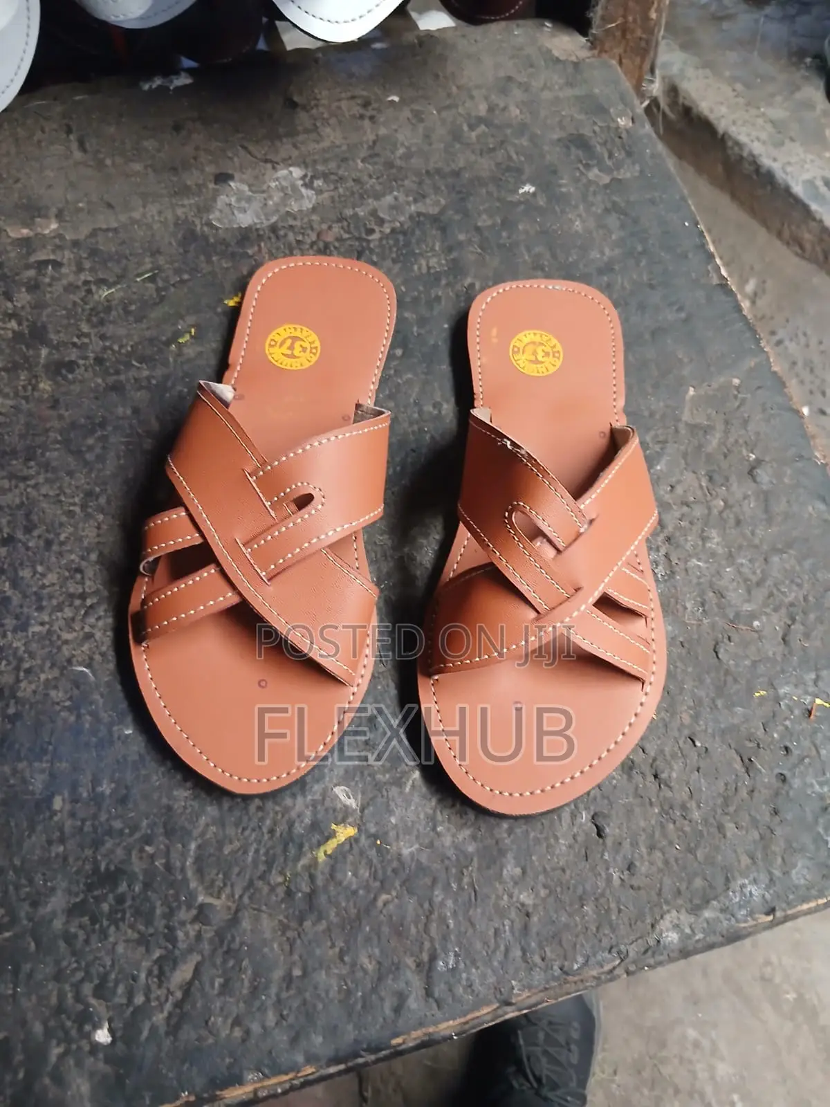 Ladies Genuine Leather Cross-Strap Flat Sandals – Multiple Colors