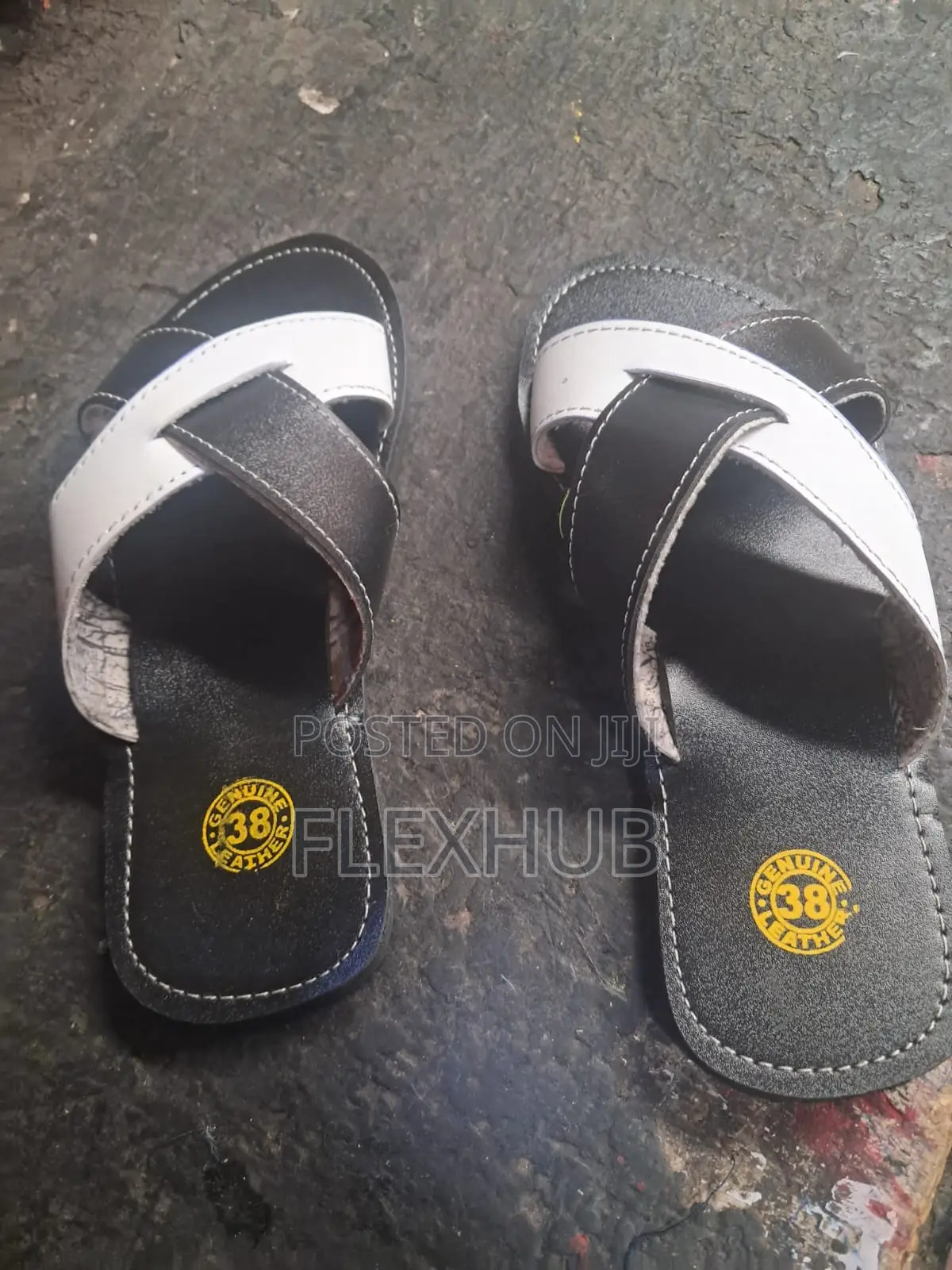 Ladies Genuine Leather Cross-Strap Flat Sandals – Multiple Colors