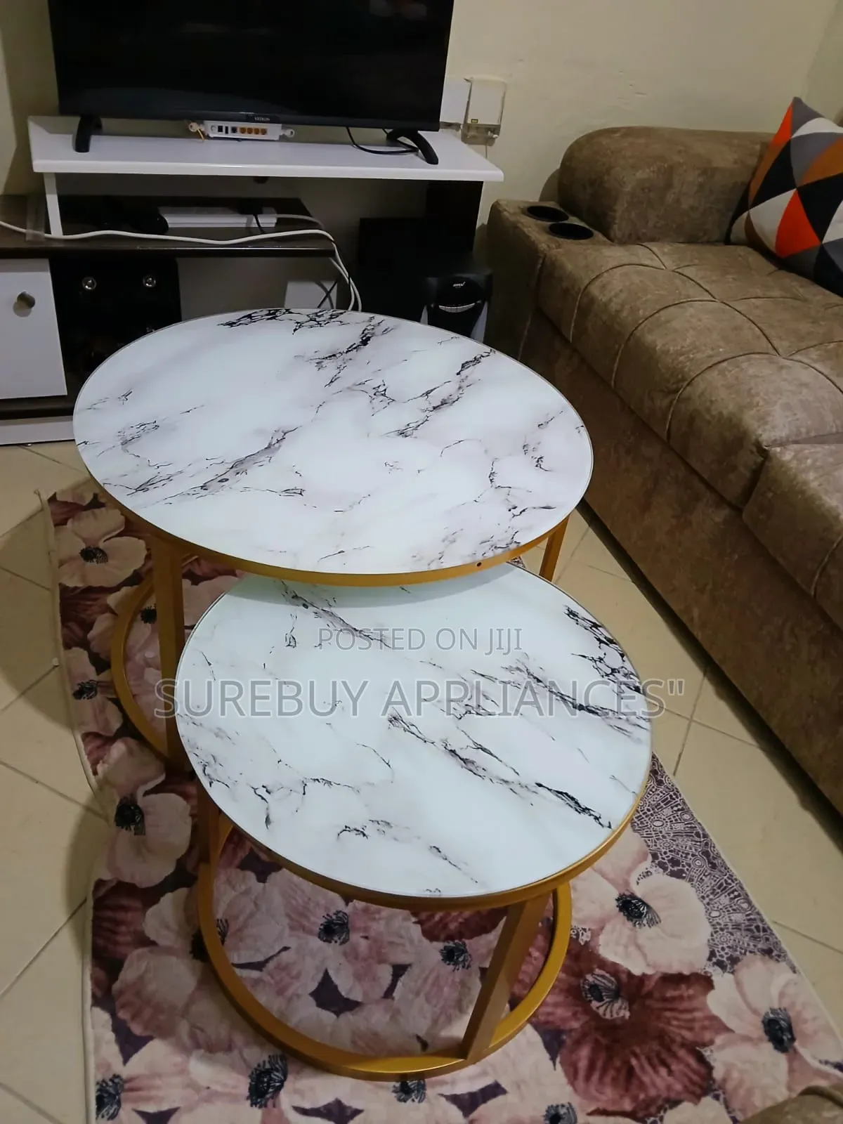 Round Glass Marble Effect Tables Available