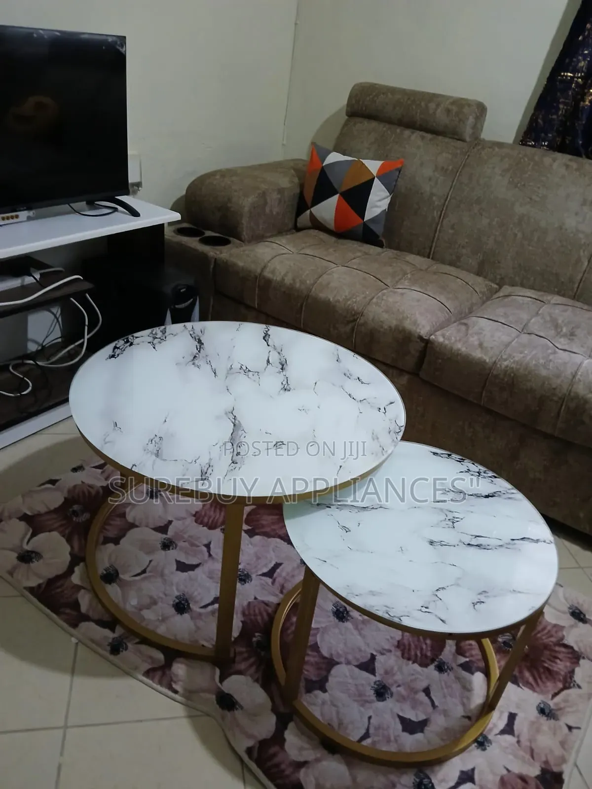 Round Glass Marble Effect Tables Available