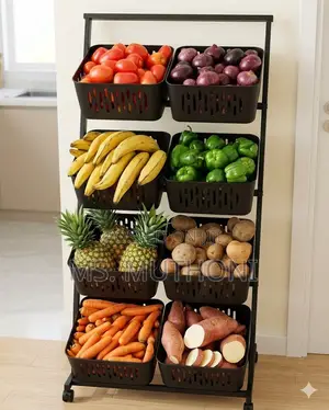 4 Layer Multi-Functional Steel KTCHN Veg Fruit Rack W/ Lockable Wheel
