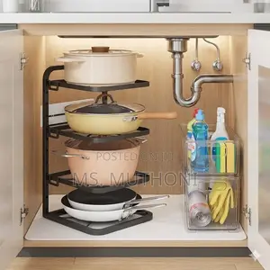 Under-Sink 4-Layer Black Metal Pots Organizer