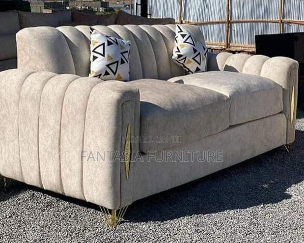 2 Seater Beige Ribbed Sofa: Pay on Delivery