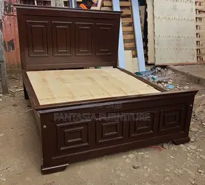 5x6 Dark Solid Wood Square-Panel Bed: Pay on Delivery