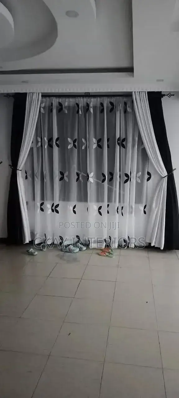 Soft Plain Grey Black and White Window Curtain