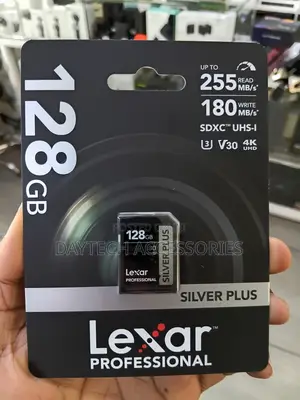 The Lexar Professional Silver Plus 128GB UHS-I SDXC Memory Card.