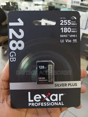 The Lexar Professional Silver Plus 128GB UHS-I SDXC Memory Card.