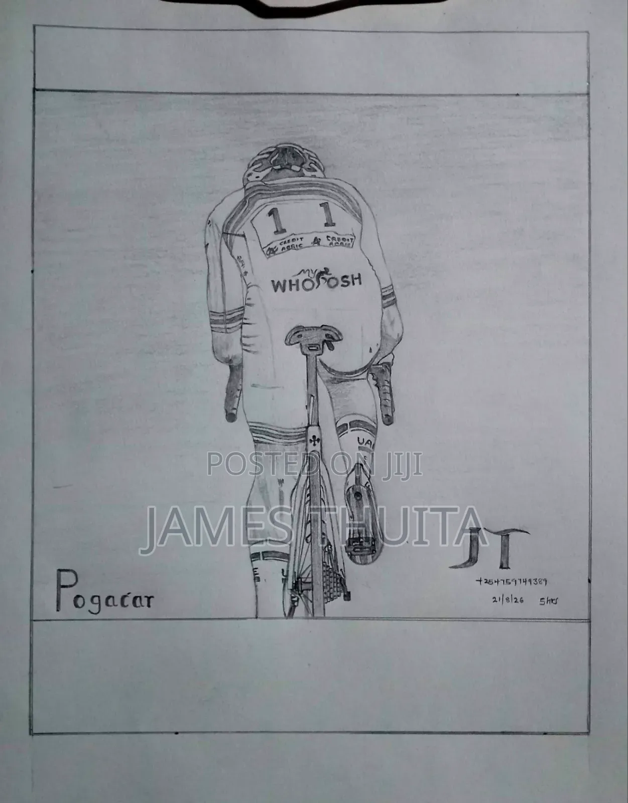 Hand Drawn Cycling Art of Tadej Pogacar