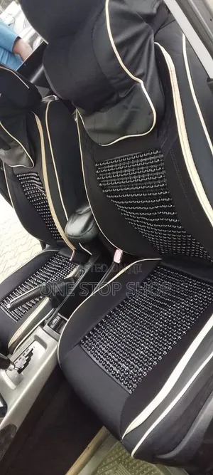 Beaded Centre Panel Black Leather Seat Cover for Posture Support