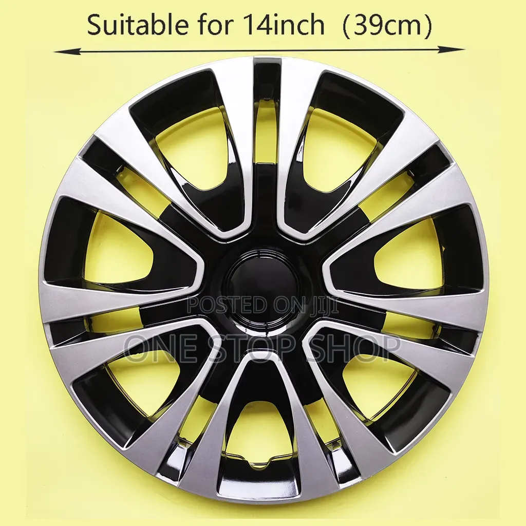 14" Dual Tone Black and Silver Spoke Design Wheel Caps