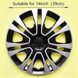 14" Dual Tone Black and Silver Spoke Design Wheel Caps