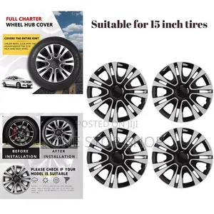 15" Silver Black Wheel Caps Resistant to Impacts, Scratches, Weather