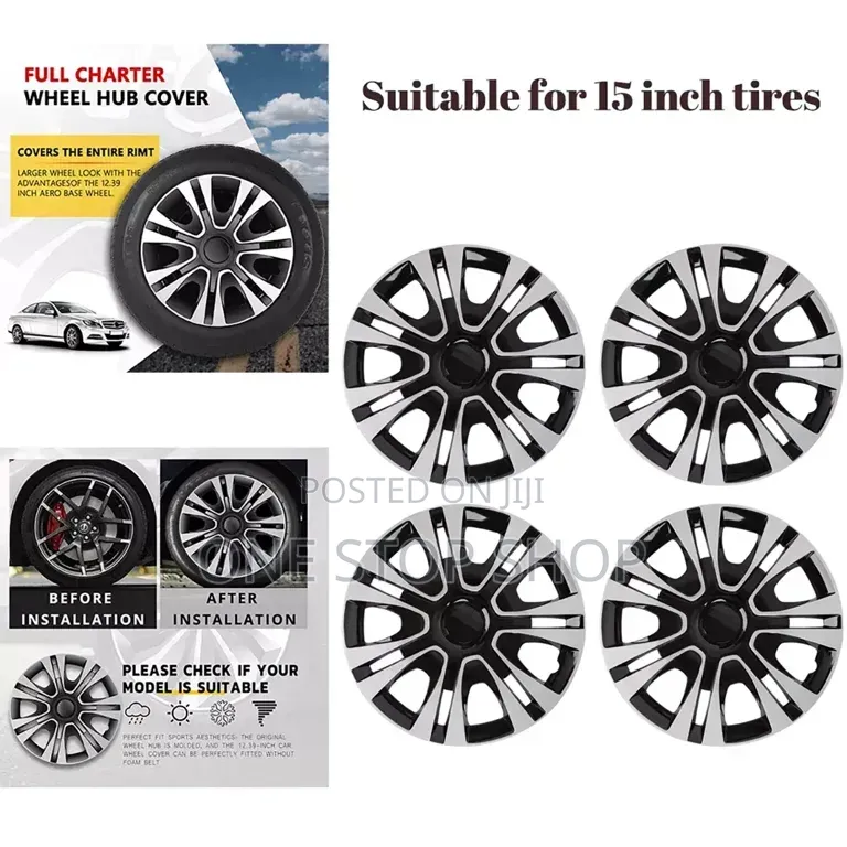 15" Silver Black Wheel Caps Resistant to Impacts, Scratches, Weather