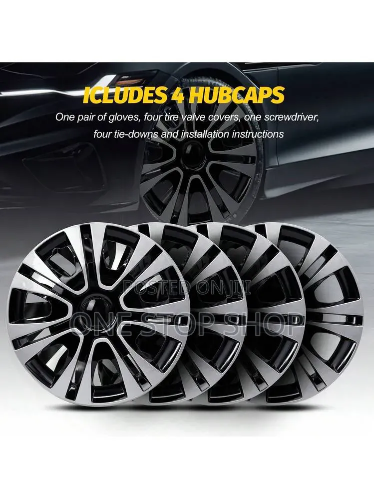 14" Gloss Black _Silver High Impact Abs Plastic Wheel Caps