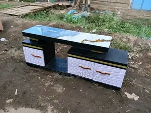 Modern White Black TV Stand With Marble-Finish Top