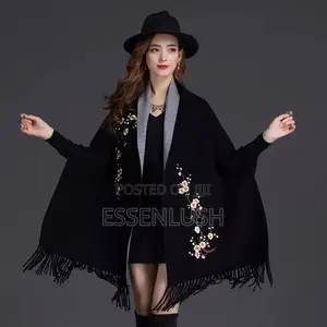 Executive Sleeved Floral Embroidered Poncho Jacket – 2-Tone